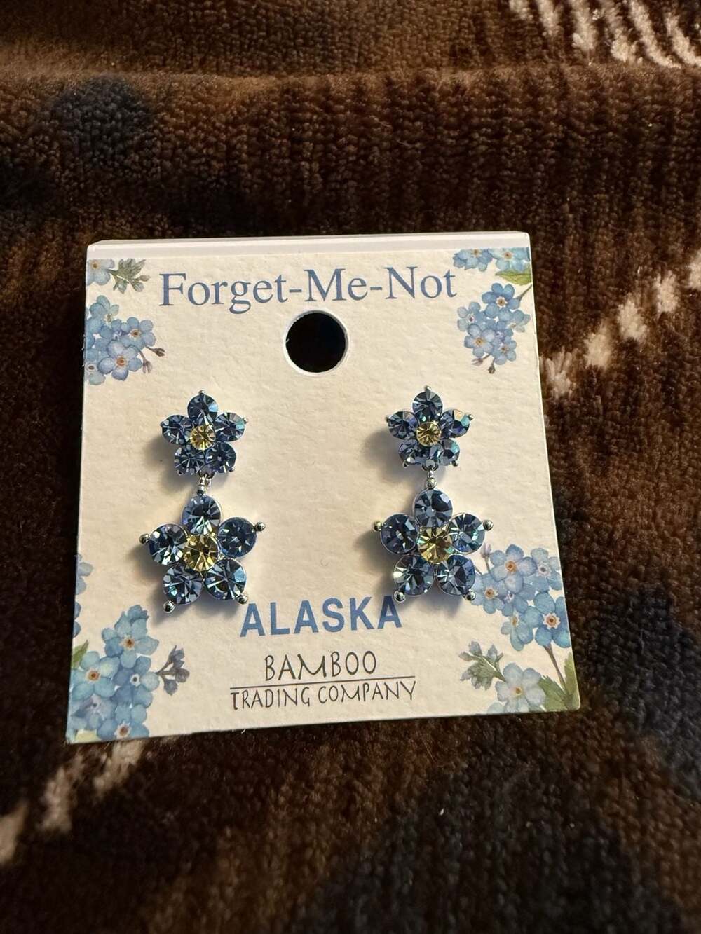 Alaska Bamboo Trading Company Forget-Me-Not Blue Crystal Dangle Earrings